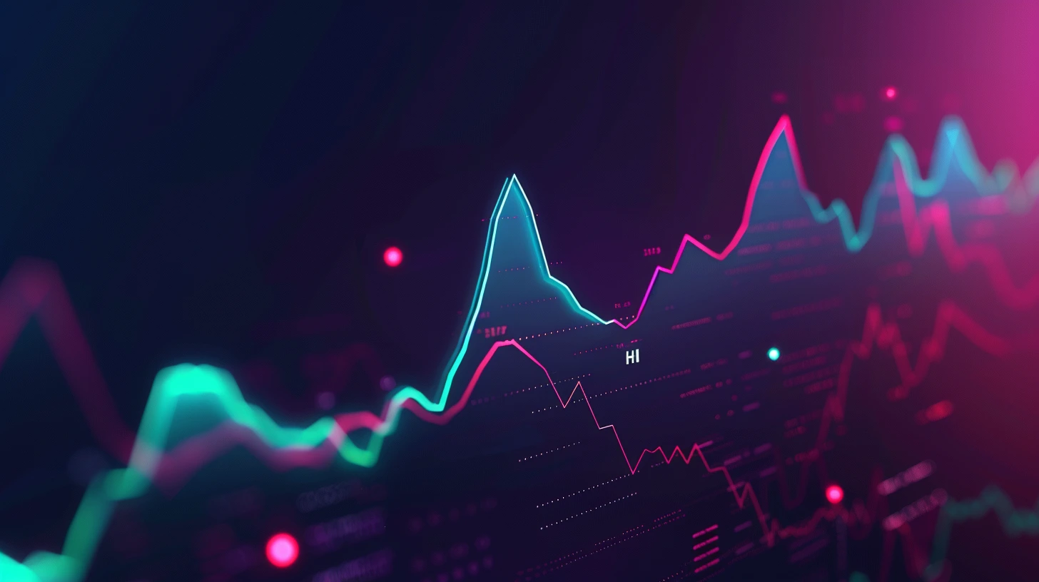 Modern digital financial chart showing price fluctuations with neon trend lines, highlighting market structure concepts such as highs, lows, and trend direction.